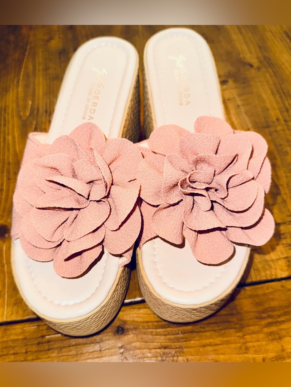 Pale Pink Floral Suede Slide Mules Size 9.5 Brand New